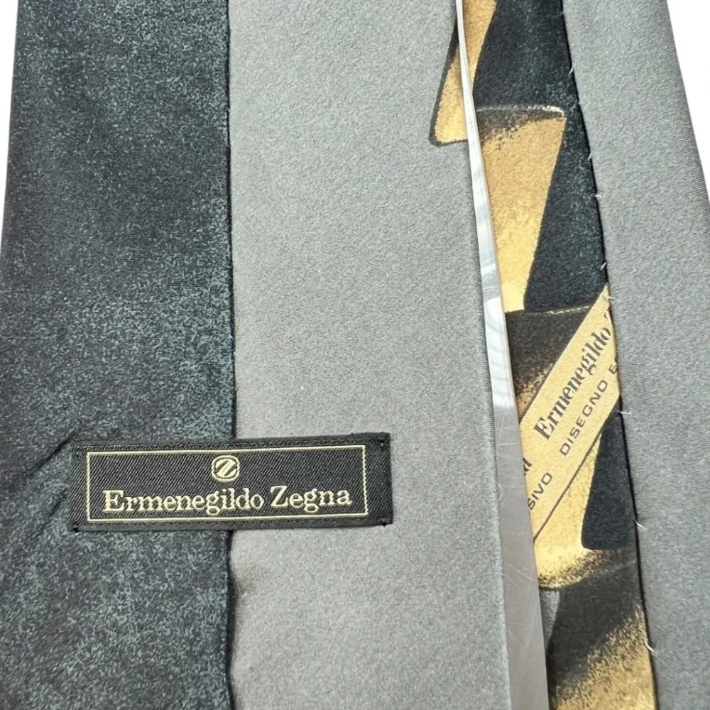 Ermenegildo‎ Zegna Silk Tie Geometric Gray Old Money Eclectic Grandpa Vtg 90's